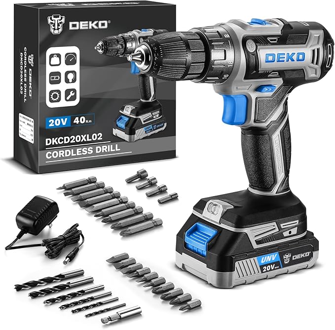Power Drill Cordless: DEKO PRO Cordless Drill 20V Electric Power Drill Set Tool for Women Drills with Battery and Charger 20 Volt Drills Driver Kit Blue