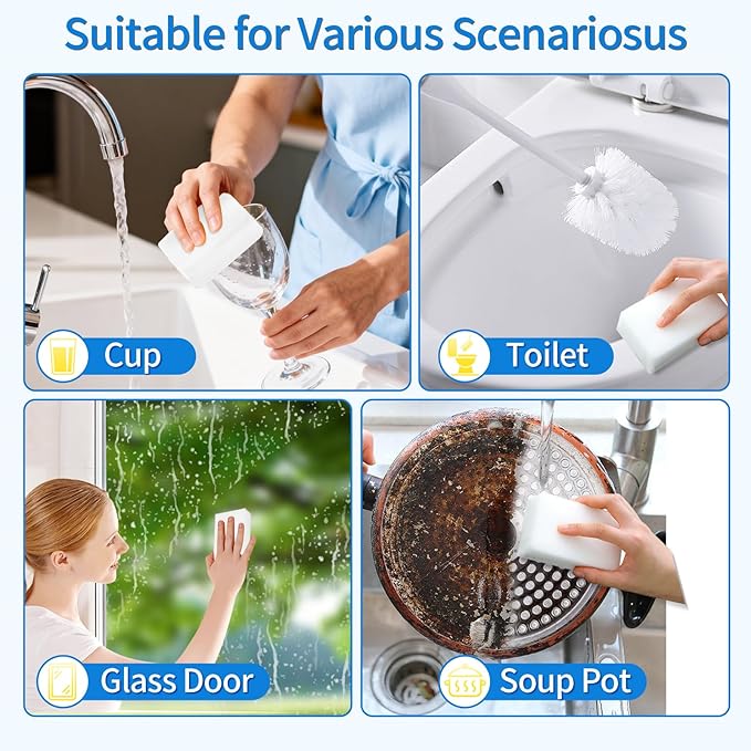 100-Pack Magic Cleaning Sponges Eraser, Multi-Functional Melamine Sponge Foam Cleaning Pads for Household Kitchen Bathroom Furniture Bathtub Sink Cleaning Kitchen Dish Sponge, 3.1"x1.9"x1.2"