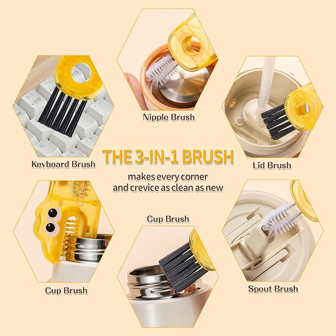 Bottle Brush Cleaning Set 4-Piece Set: 2X Straw Cleaning Brushes 1x 3-in-1 Portable Travel Brush 1x Detachable Handle Brush Ideal for Cleaning lids, Straws, Water Bottles, and More.