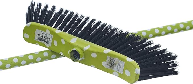Superio Polka Dot Printed Broom, 2-Pack, Premium Black Plastic Bristles, Heavy-Duty Household & Outdoors, Easy Swiping, Multi-Surface, USA Wooden Handle, 12 Inch Sweeping Head