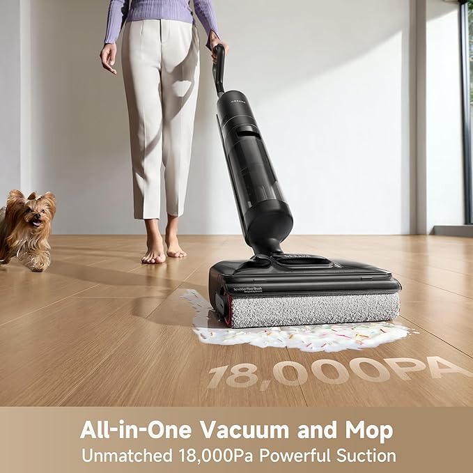 DREAME H12 Pro FlexReach Wet Dry Vacuum Cleaner, 0 Tangle Cordless Vacuum Mop All-in-One for Hard Floors, 180° Lie-Flat Floor Cleaner Machine with 194°F Hot Self-Cleaning, 50Mins Runtime