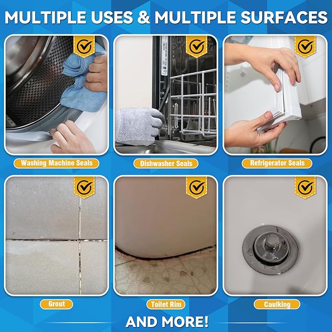 Mold Stain Cleaner, 8 Floz Washing Machine Cleaner Gel with Brush, Household All-Purpose Cleaner Highly Effective in Penetrating for Grout, Fridge, Bathroom, Shower, Front Load Washer, Tile Bathtub