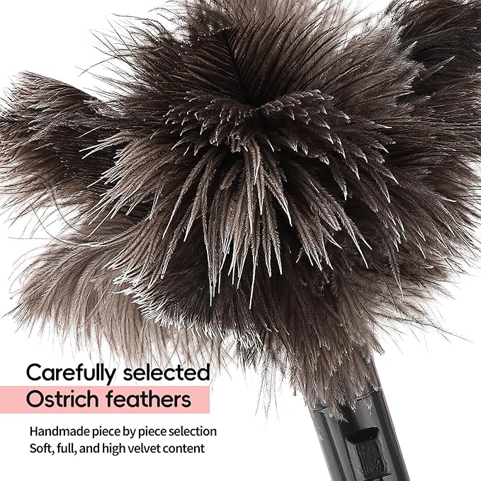 Retractable Feather Duster-Genuine Ostrich Feathers,Anti-Static,Reusable Eco-Friendly Handheld Cleaning for Keyboard,Home,Car,Office(10 to 15 Inches) 6 Pack