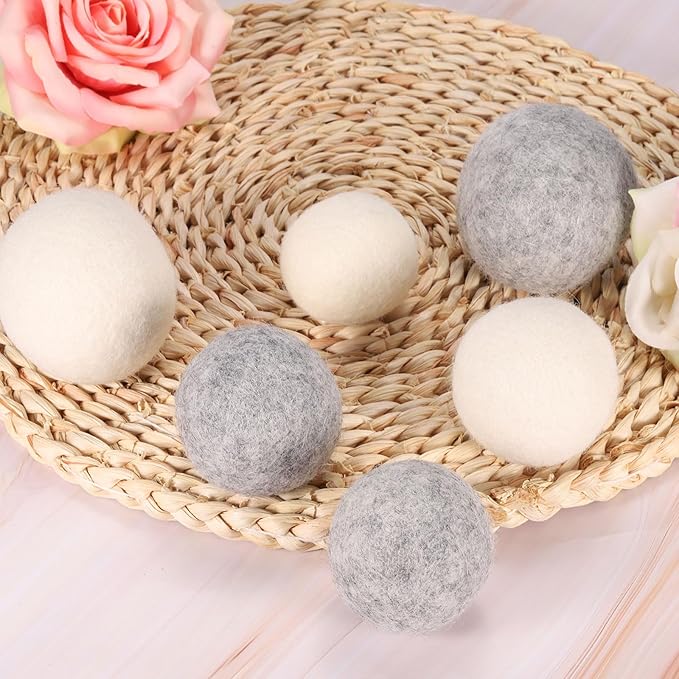 uxcell 4 Pcs Wool Dryer Balls, 1.6 Inches Wool Laundry Dryer Balls for Reducing Clothing Static and Wrinkles, Light Grey