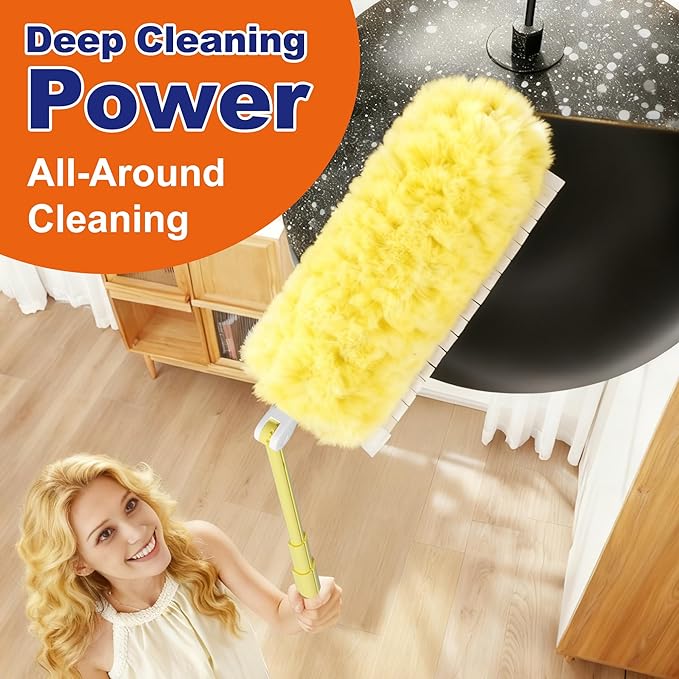 JOYMOOP Scented Telescopic Duster kit, 3FT Extendable Handle (Yellow) + 48 Yellow Refills for Swiffer Feather Duster,Easy Cleaning for Ceilings, Ceiling Fans, Blinds, Vents & Shelves