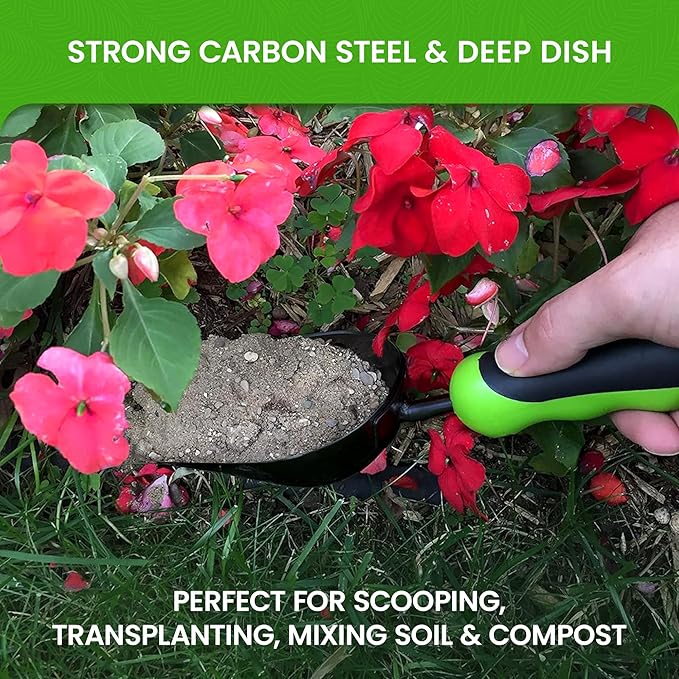 Garden Guru Super Strong Garden Scoop Trowel Shovel Transplanter – Strong Carbon Steel - Rust Resistant – Ergonomic Grip – Perfect Hand Shovel for Gardening Transplanting and Digging (4 Pack)