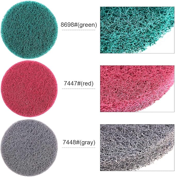 Swpeet 16Pcs 5Inch 3 Different Color Scrubbing Pads Drill Powered Brush Tile Scrubber Scouring Pads Cleaning Kit, Abrasive Buffing Pads Replacement with 1 Pcs Hook Attachment for House Cleaning
