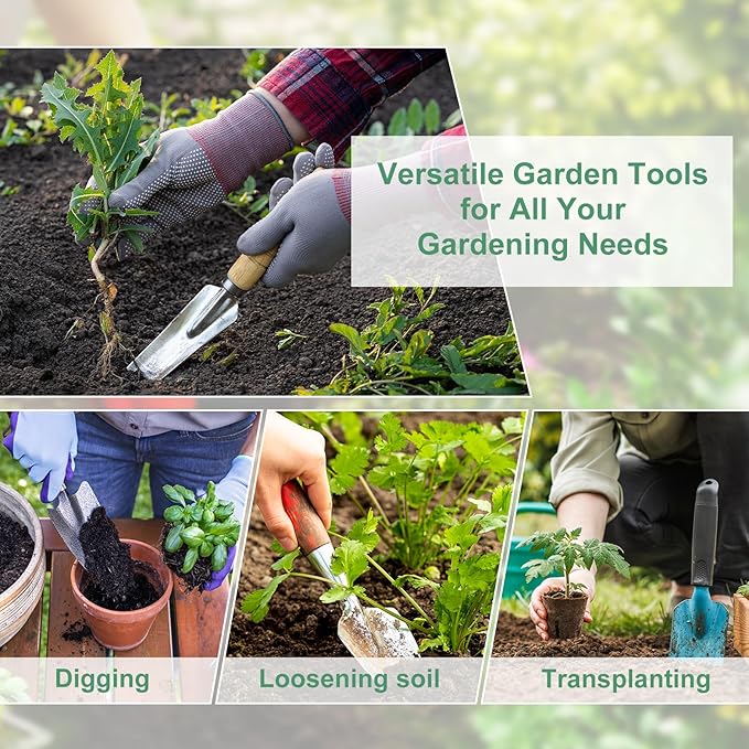HARFINGTON Garden Hand Shovel 11.8" x 4.5" Stainless Steel Square Shovel Hand Trowel Gardening Tools for Transplanting Weeding Digging Planting