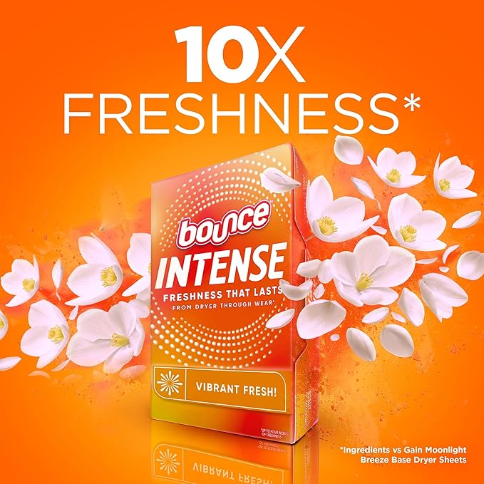 Bounce Intense Dryer Sheets, Vibrant Fresh, 80 Count, Scent Boosting Dryer Sheet Formulated to Fight Wrinkles and Static