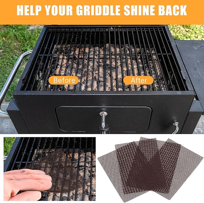 300 Pack Griddle 4x5.5'' Screen Grill Cleaning Screens Pre-treated Abrasive Mesh Pads for Flat Top Stainless Steel Griddle Cleaning Accessories Bundle