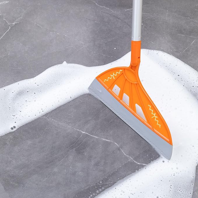 Multifunction Magic Rubber Air Broom, Replaceable Silicone Floor Squeegee, Sweeper and Scrape 2 in 1 Household Cleaning Squeegee Broom for Floor, Bathroom, Kitchens, Tile, Glass (Orange)