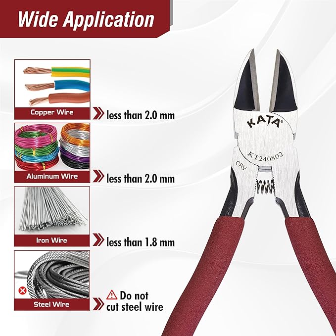 KATA 6-Inch Flush Cut Wire Cutters, Heavy Duty Side Cutter Pliers with Safety Cap, Sharp Snips for Crafting, Zip Ties, Floral Wire, Electrical, Jewelry, Chicken Wire, Artificial Flowers