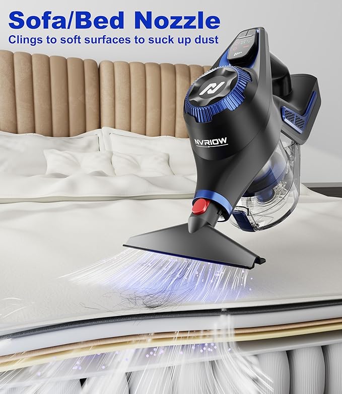 Nvriow Cordless Vacuum Cleaner for Home, 45Kpa Stick Vacuum, Max 80mins Runtime, 1.5L Dust Cup, Rechargeable Lightweight Handheld Vacuum for Carpet/Hardwood Floor/Pet Hair/Car (Navy Blue)