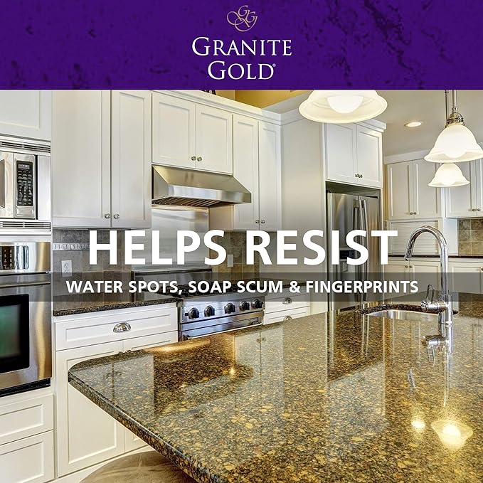 Granite Gold Polish Spray, Streak-Free Shine for Granite, Quartz, Marble, Travertine, Natural Stone Countertops, 24 Fl Oz (Pack of 2)