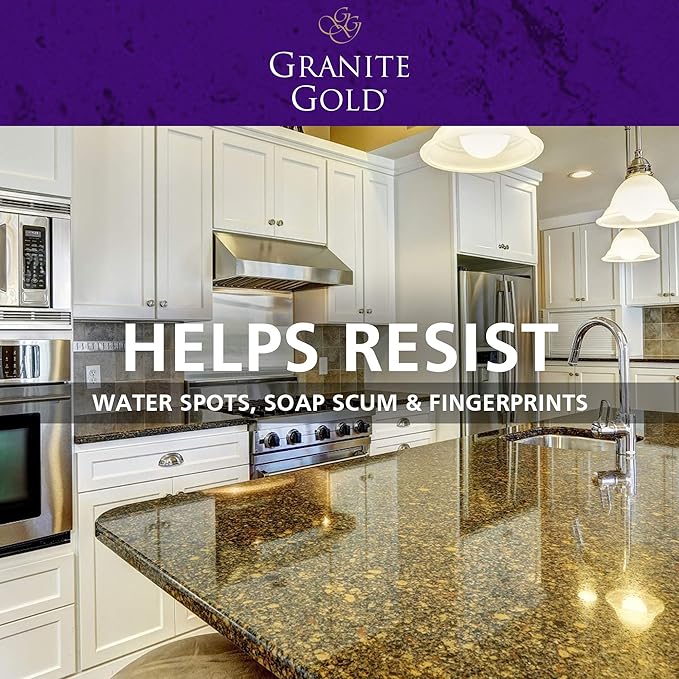 Granite Gold Polish Spray, Streak-Free Shine for Granite, Quartz, Marble, Travertine, Natural Stone Countertops, 24 Fl Oz (Pack of 1)