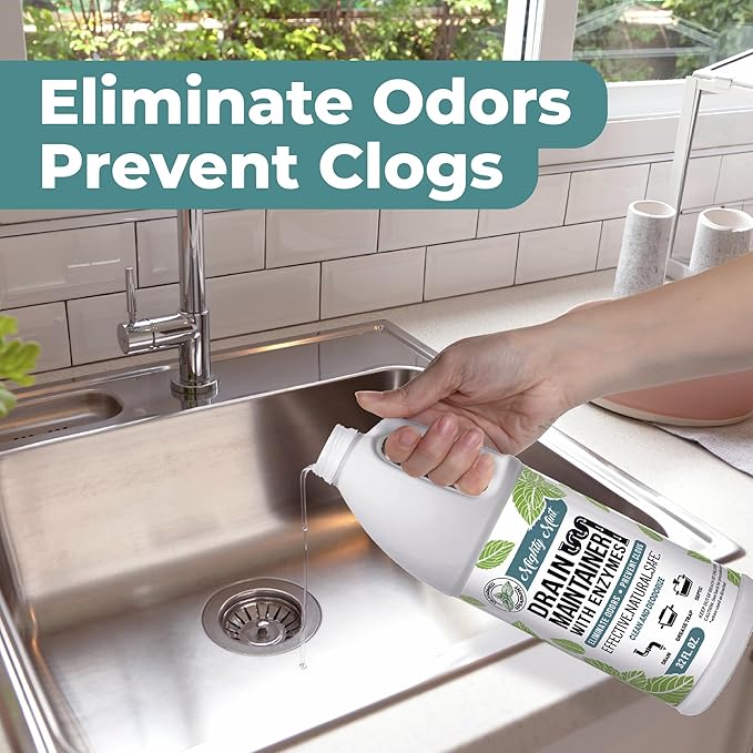 Mighty Mint Enzyme Drain Maintainer – Drain Cleaner & Deodorizer for Odor Control and Buildup Prevention – Safe for Pipes, Septic & Grease Traps - 32 oz.