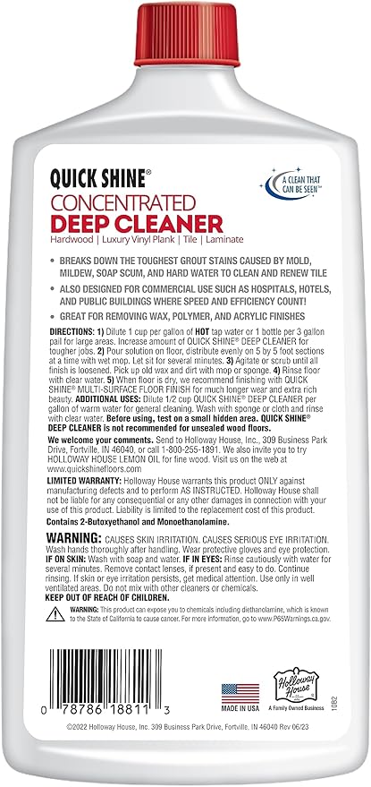 Quick Shine Multi Surface Deep Floor Cleaner and Wax Remover 27Fl oz,(Pack of 2) Removes Wax Build-Up,Revitalizes Floors &Cleans Grout,Use on Hardwood, Laminate, LVT,Tile and Stone,Pro-Level Cleaning