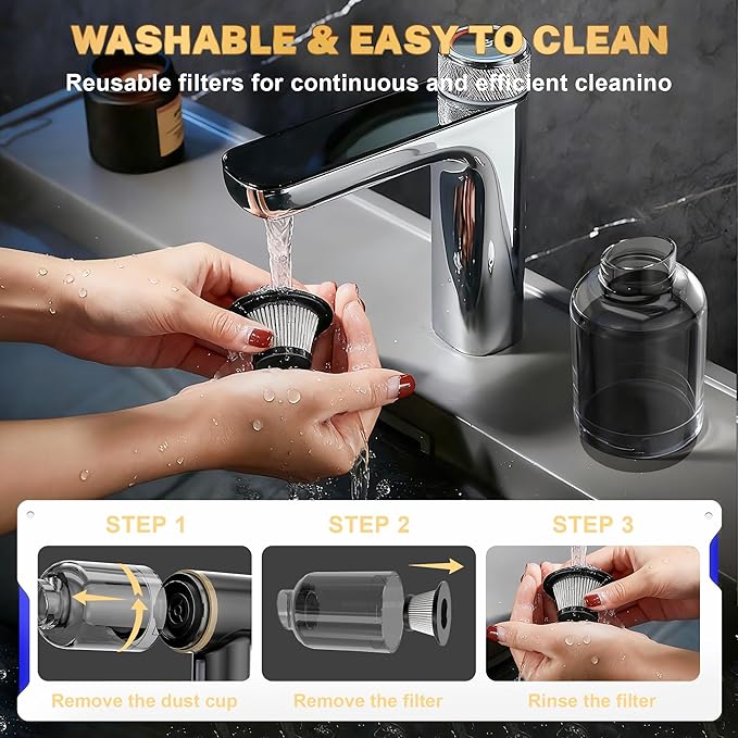 Cozylady Handheld Car Vacuum Portable Cordless, High Power 6 in 1 Vacuum Cleaner & Air Duster & Air Blower with 4000mAh Brushless Motor and Multi-Nozzles for Car, Home, Office, Camping, Pet (25kpa)