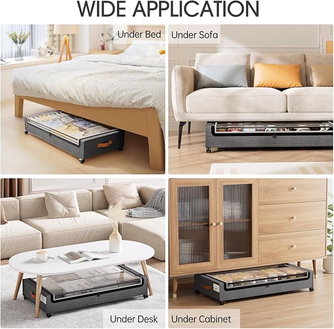 Yecaye 70L Under Bed Storage with Wheels, 2Pack Larger Capacity Under Bed Storage Containers, Underbed Shoe Storage Organizer, Rolling Under Bed Metal Drawers for Clothes, Blankets(35.5 x 17 x 6.7in)