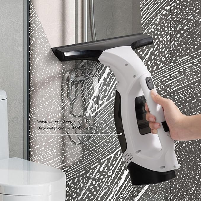 Window Vacuum Squeegee Cordless, Strong Suction Electric Window Cleaner with Water Collection, Window Cleaning Kit with Spray Bottle, Telescopic Pole for Glass Doors, High Window, Tile, Car