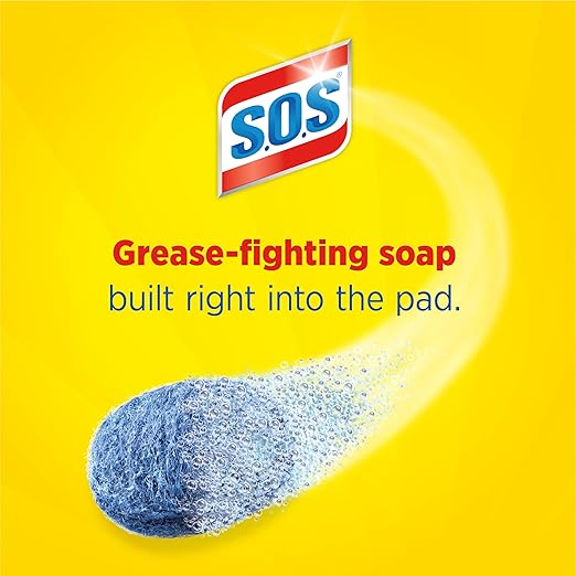 S.O.S Steel Wool Soap Pads, Home Cleaning Pads, Reusable Soap Scrubbers, Grease Cleaner, Outdoor, Bathroom or Kitchen Cleaning, 18 Count (Pack of 12)
