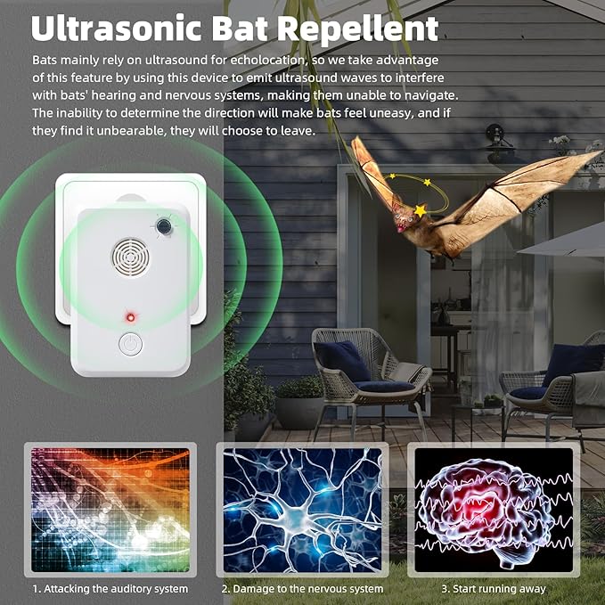 Bat Deterrent Devices: Plug in Bat Deterrent for Attic,Outdoors & Indoors - Bats Removal Keep Away System for Porch,House,Friendly to Human & Pet (2)