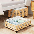 Bamboo Under Bed Storage Containers- Underbed Organizer with Wheels with Large Capacity Dust Bag,Sturdy Wood Rolling Under Bed Shoe Storage Organizer 2 Packs (Nature, 2 Packs (23.62"×16.54"))
