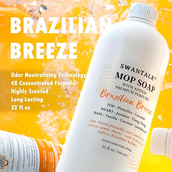Mop Soap with Long Lasting Premium Perfume, 4X Concentrated Floor Cleaner, Multi Surface Solution for Hardwood, Tile, LVP, Laminate, Pet Friendly, 32 fl oz (Brazilian Breeze)