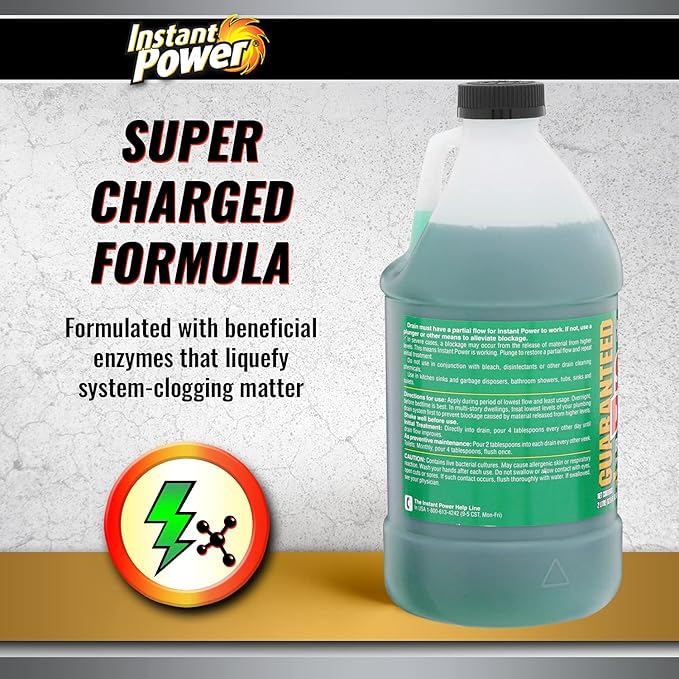 Instant Power Slow Drain Build Up Remover – Prevents Clogs, Ends Slow Drains for Sinks,Tubs, Showers, Toilets, Disposals, RVs, 2 Liters