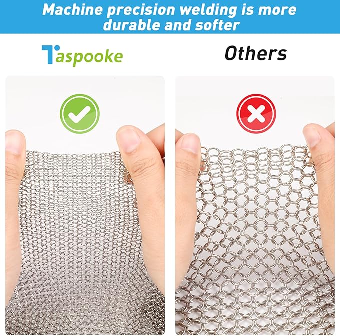 Cast Iron Cleaner & Chainmail Skillet Scrubber - 16''x16'' 3.8mm Small Ring, 316L Stainless Steel Interlocking Mesh Sheet, Flexible Chainmail Panel, Fine Linked Ring Fabric, Woven Ring Net