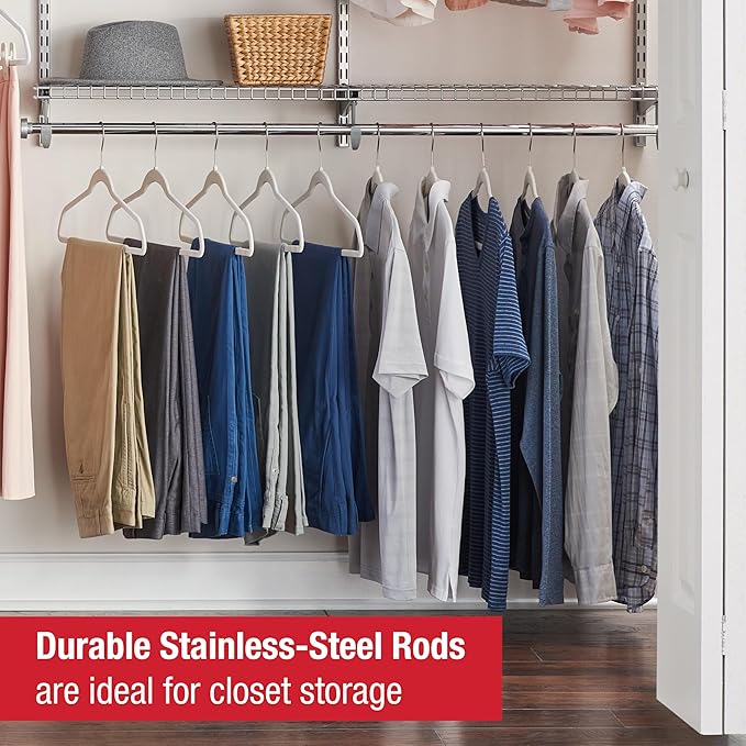 Rubbermaid Configurations Deluxe Custom Closet Kit 4-8 Ft. Adjustable Metal Wire Shelving Titanium Finish Expandable Organization System Hardware Included for Home Closet/Pantry/Laundry/Mudroom
