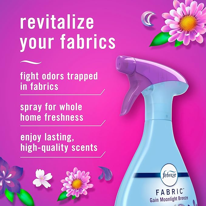Febreze Fabric Spray, Air Freshener, Odor-Fighting Fabric Refresher, Couch and Linen Spray, Sneaker Balls Alternative, Multi-Use, Gain Moonlight Breeze Scent, 23.6 fl oz