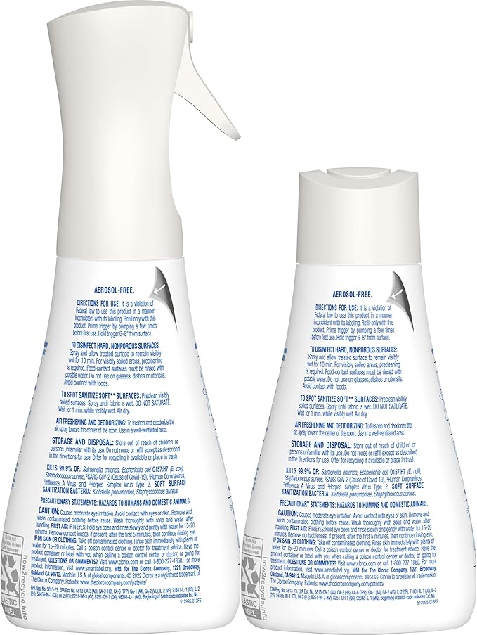 Clorox Disinfecting Mist, Eucalyptus Peppermint, Household Essentials, 1 Spray and 1 Refill, 16 oz Each