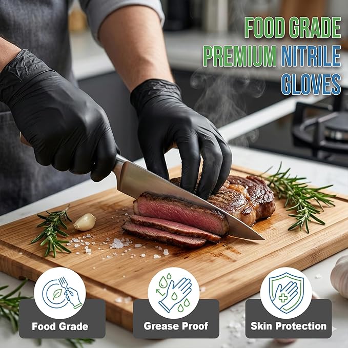 Black Disposable Gloves Nitrile 5 Mil (Plus 5 Individual Packs) - Professional Food Handling Gloves for Kitchen, Restaurant, Catering & Dishwashing - Sanitary & Powder Free - 110 Pcs, Small