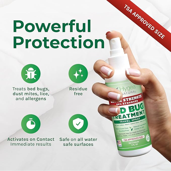 Hygea Natural Extra Strength 3oz Travel Spray –TSA Approved - New Formula 66% Stronger- Stain & Scent Free Treatment – Natural Formula - Child & Pet Safe (50 Pack)