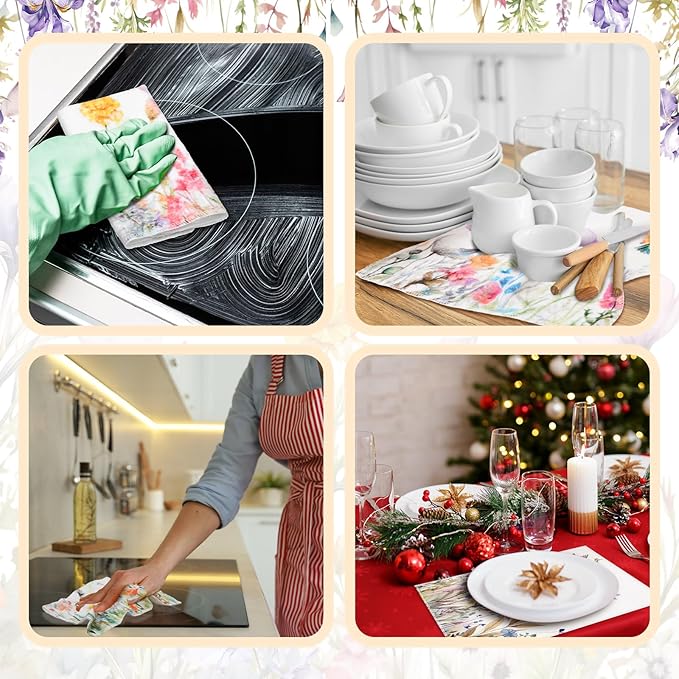 36 Pack Hummingbird Flowers Reusable Cleaning Cloths Washable Cotton Kitchen Towels for Home(Multicolor)