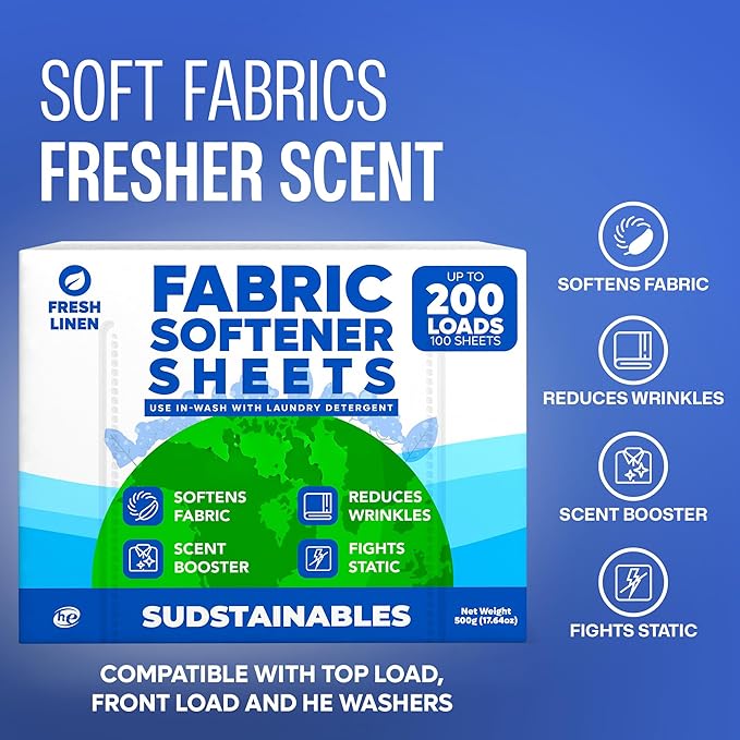 Fabric Softener Sheets for Washer bundle with 100 Sheets Laundry Detergent Fresh Linen