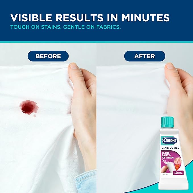 Carbona Stain Devils® #4 | Blood, Dairy & Ice Cream | Professional Strength Laundry Stain Remover | Multi-Fabric Cleaner | Safe On Skin & Washable Fabrics | 1.7 Fl Oz, 1 Pack