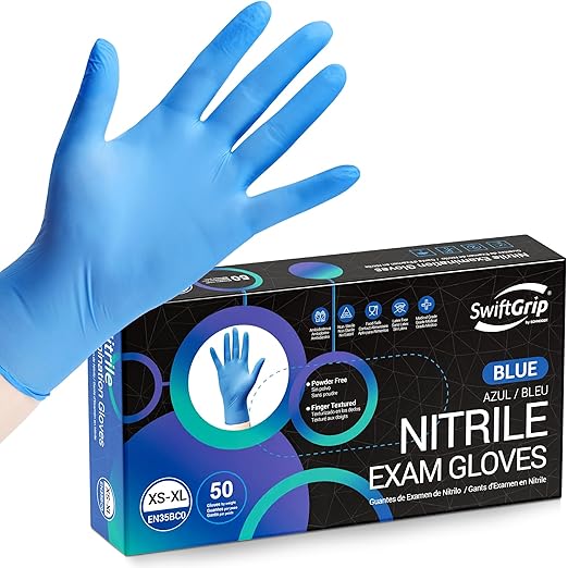 Disposable Nitrile Exam Gloves, Blue, Nitrile Gloves Disposable Latex Free, Medical Gloves, Cleaning Gloves, Food-Safe Rubber Gloves, Powder Free, Non-Sterile, 50-ct Box (X-Small)