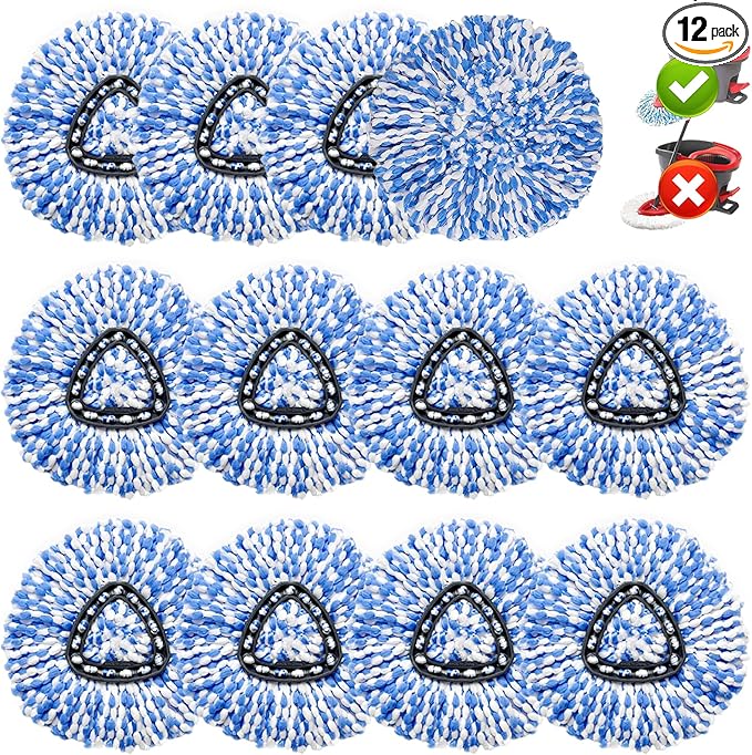 12 Pack Spin Mop Replacement Head,Fit for Rinse Clean 2-Tank System, Microfiber Mop Head Replacement Easy Wring Mop,Refill Mop Replace Head for Floor Cleaning