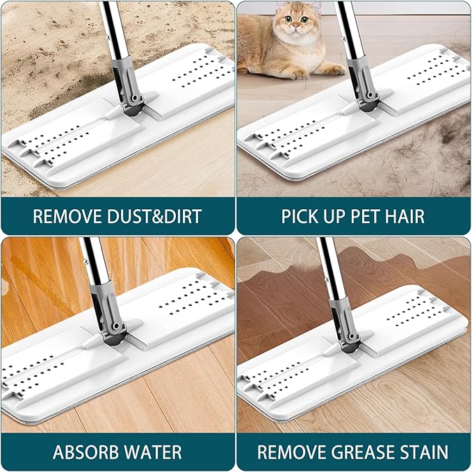 4 Pack Mop Replacement Pads Compatible with Joymoop Flat Mop or Mop Bucket Set - Microfiber Flat Mop Pads for All 13" X 4.9" Squeeze Flat Floor Mop - Washable Mop Head Replacement