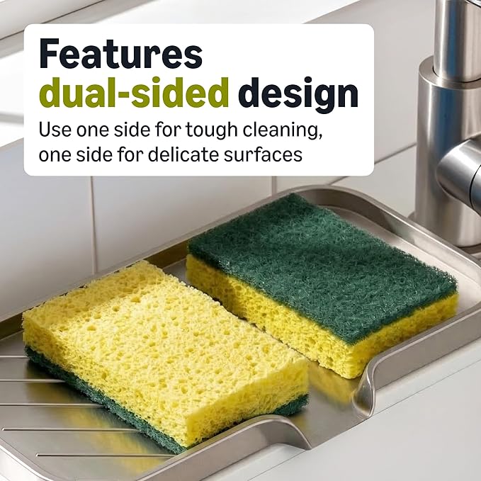 Amazon Basics Heavy Duty Scrub Sponges, Dual-Sided Design, Yellow/Green, 6-Pack, Packaging may vary
