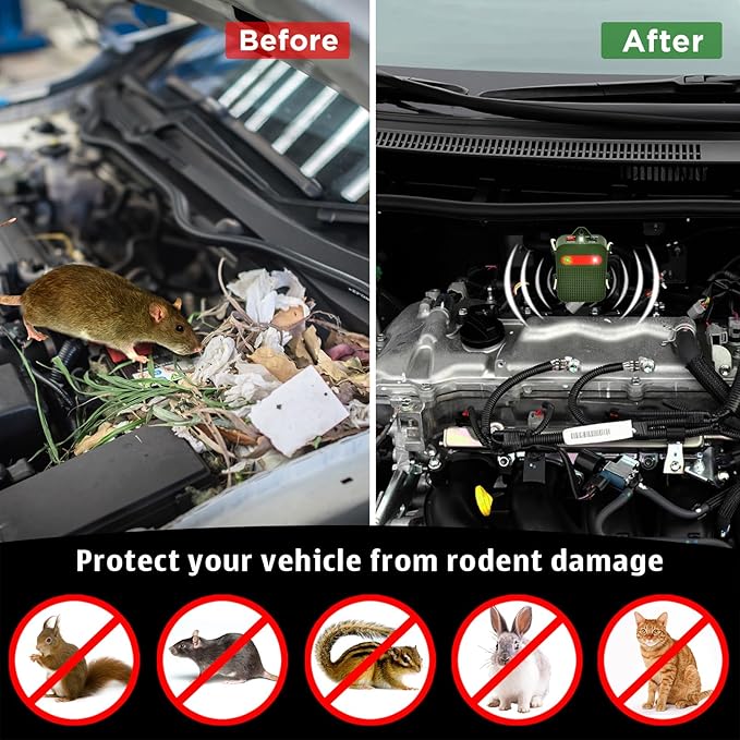 Mouse Repellent Battery Operated Rodent Repellent for Car Engines Under Hood Ultrasonic Mice Repeller for Cars Indoor Garage RV Attic Rat Deterrent