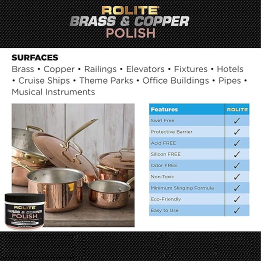 Rolite Brass Copper Polish 4.5 Oz Instant Tarnish Remover for Antiques Cookware Jewelry Marine Automotive Metal Brightener