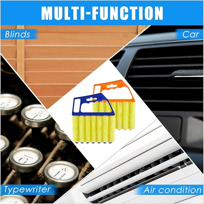 Geiserailie 2 Pcs Window Venetian Blind Cleaner Duster Tool Washable 7 Fingers Dusting Cleaner and Air Vent Shutter Brush Blinds Air Conditioner Fan Duster Dirt Housekeeping Tool (Orange Blue)