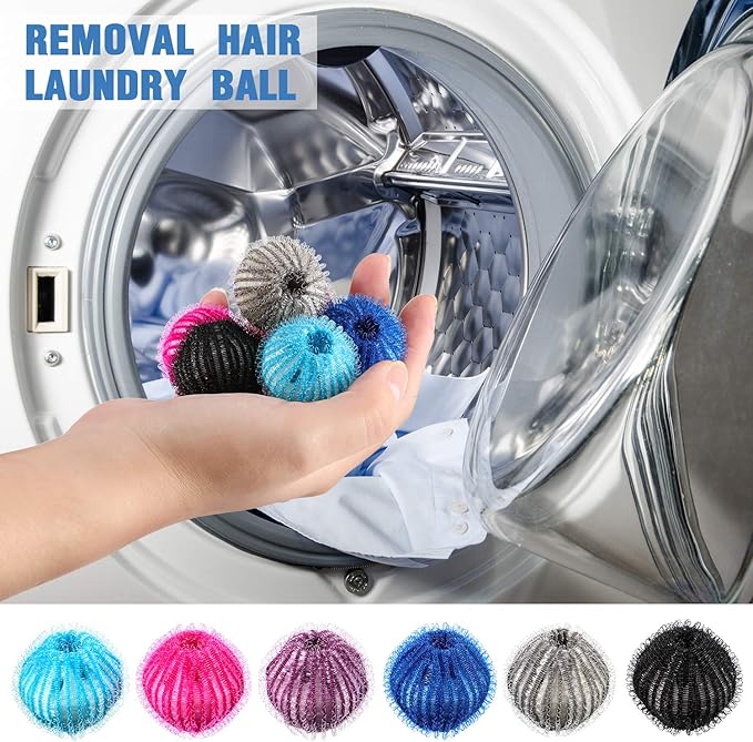 Blulu 12 Pieces Pet Hair Remover for Laundry Dryer Balls Reusable Washing Machine Hair Catcher Pet Dog Cat Catcher Lint Remover (Light Blue,Blue,Grey,Black,Purple,Rose Red)