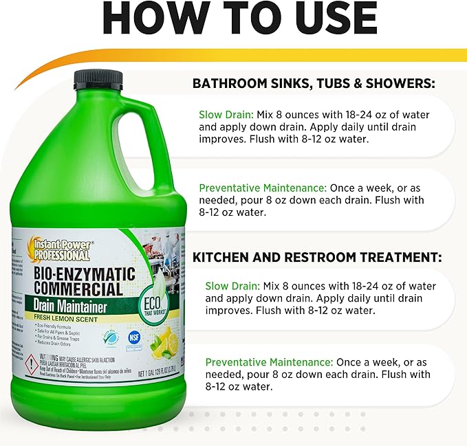 Instant Power Professional Bio-Enzymatic Commercial Drain Maintainer, Drainage Clog Remover, 1 Gallon, 4 Pack