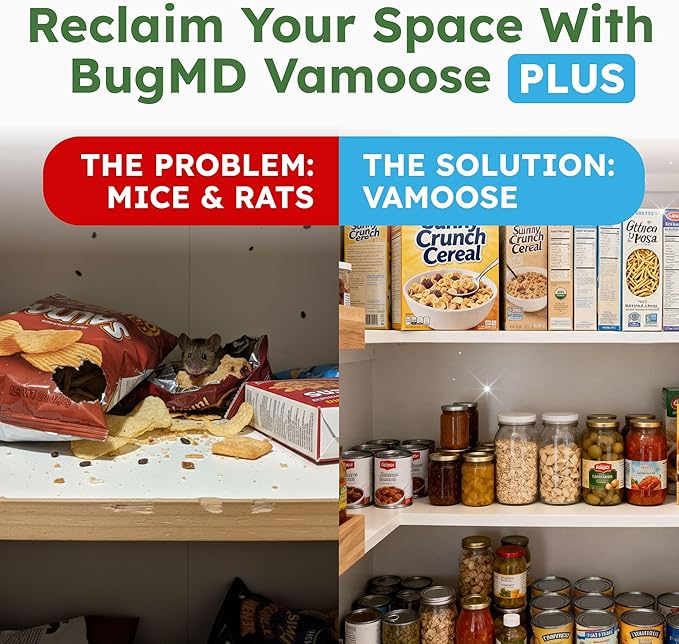 BugMD Vamoose Plus Peppermint Oil Mouse Repellent Pouches | Natural Mice Repellent Indoor & Rat Deterrent for House, Garage, RV, Car & Storage | Plant-Powered Rodent Control - 4 Pack - 16 Pouches
