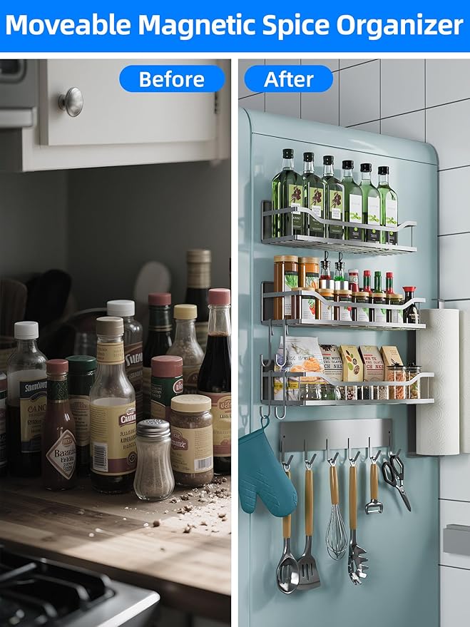 Multifunctional Magnetic Shelf for Washing Machine, Refrigerator, Microwave, and Any Metal Surface, Powerful Magnetic Shelves Include Magnetic Paper Towel Holder, Unique Hollow Design (5 pcs - Grey)