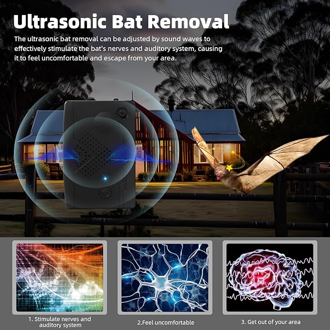 2 Pack Bat Deterrent Devices for Attic: Rechargeable Bat Keep Away,Bird Deterrent Devices Indoor&Outdoor for Porch,House,Garages,Friendly to Human & Pet(Black)